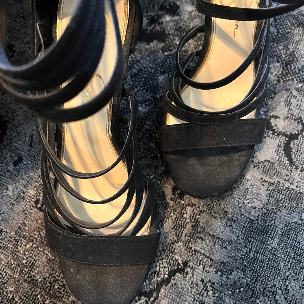 These cute heels are Jessica Simmons with gold detailed zipper!